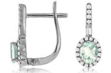 ESTATE .80CT DIAMOND & AAA AQUAMARINE 14KT WHITE GOLD 3D OVAL HANGING EARRINGS