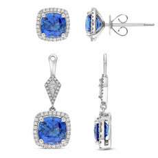 7.16CT DIAMOND & SAPPHIRE 18KT WHITE GOLD INTERCHANGEABLE HANGING STUD EARRINGS