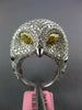 6.97CT WHITE & INTENSE CANARY DIAMOND & BLACK ENEAMEL 18KT WHITE GOLD OWL RING