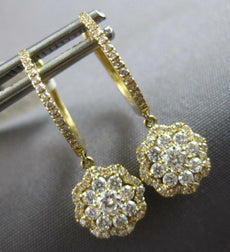 ESTATE .69CT DIAMOND 14KT YELLOW GOLD 3D FLOWER HUGGIE FUN HANGING EARRINGS