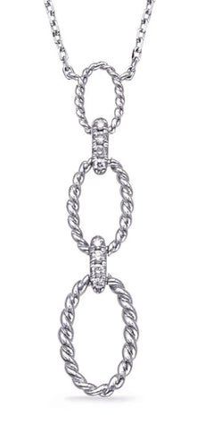 .06CT DIAMOND 14KT WHITE GOLD 3D OPEN OVAL LINK LOVE KNOT LARIAT LOVE NECKLACE