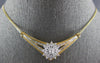 LARGE & LONG .35CT DIAMOND 14KT 2 TONE GOLD ROUND FLOWER V SHAPE NECKLACE #28061
