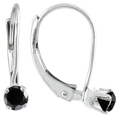 ESTATE .23CT BLACK DIAMOND 14KT WHITE GOLD SOLITAIRE LEVERBACK HANGING EARRINGS