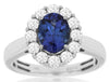 WIDE 2.05CT DIAMOND & AAA TANZANITE 14KT WHITE GOLD OVAL & ROUND ENGAGEMENT RING
