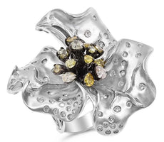 EXTRA LARGE 2.48CT WHITE & FANCY YELLOW DIAMOND 18K WHITE GOLD 3D STATEMENT RING