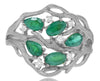 1.21CT DIAMOND & AAA EMERALD 14KT WHITE GOLD 3D OVAL & ROUND MULTI LEAF FUN RING
