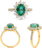 WIDE 2.84CT DIAMOND & AAA EMERALD 18KT YELLOW GOLD OVAL PEAR SHAPE & ROUND RING