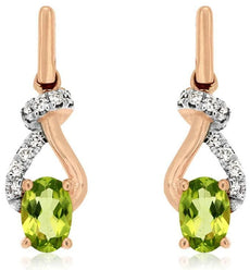 1.0CT DIAMOND & AAA PERIDOT 14KT WHITE & ROSE GOLD OVAL & ROUND HANGING EARRINGS