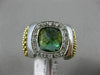 ESTATE LARGE 3.16CT DIAMOND & AAA GREEN AMETHYST 14KT 2 TONE GOLD 3D SQUARE RING
