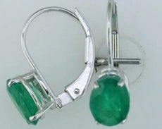 1.60CT DIAMOND & AAA EMERALD 14KT WHITE GOLD 3D OVAL LEVERBACK HANGING EARRINGS