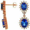 ESTATE 5.60CT DIAMOND & AAA TANZANITE 14K ROSE GOLD OVAL FLOWER HANGING EARRINGS