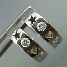 .16CT DIAMOND 14K WHITE GOLD ETOILE STAR HEART & MOON LOVE HUGGIE EARRINGS #1043