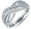 WIDE .87CT DIAMOND 14KT WHITE GOLD 3D MULTI ROW CRISS CROSS INFINITY LOVE RING