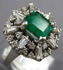ANTIQUE WIDE 4.43CT DIAMOND & AAA EMERALD 14K WHITE GOLD 3D CUSHION CLUSTER RING