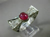 ANTIQUE LARGE 2CT DIAMOND & AAA RUBY 14KT WHITE GOLD FILIGREE OVAL BOW TIE RING