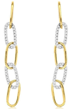 .33CT DIAMOND 14KT 2 TONE GOLD ROUND OVAL LINK BY THE YARD FUN HANGING EARRINGS