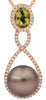 .97CT DIAMOND & AAA SOUTH SEA PEARL & PERIDOT 14KT ROSE GOLD 3D FLOATING PENDANT