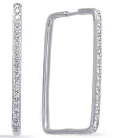 ESTATE 1.25CT DIAMOND 14KT WHITE GOLD 3D PAVE RECTANGULAR HOOP HANGING EARRINGS