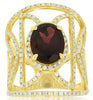 LARGE 3.80CT DIAMOND & AAA GARNET 14KT YELLOW GOLD ROUND OVAL FILIGREE FUN RING
