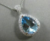 ESTATE LARGE 5.71CT DIAMOND & AAA AQUAMARINE 14K WHITE GOLD 3D PEAR HALO PENDANT