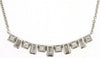 ESTATE .25CT DIAMOND 14KT WHITE GOLD 3D ROUND & BAGUETTE BEZEL BAR LOVE NECKLACE