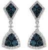 1.3CT WHITE & BLUE DIAMOND 14K WHITE GOLD CLUSTER TRILLION HALO HANGING EARRINGS