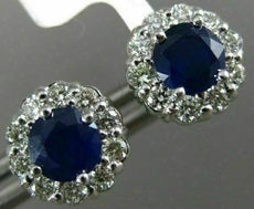 ESTATE 1.45CT DIAMOND & AAA SAPPHIRE 14KT WHITE GOLD ROUND FLOWER STUD EARRINGS