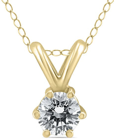 .30CT DIAMOND 14KT YELLOW GOLD CLASSIC ROUND SOLITAIRE 6 PRONG FLOATING PENDANT