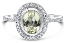 1.35CT DIAMOND & AAA LEMON QUARTZ 14KT WHITE GOLD 3D OVAL & ROUND SOLITAIRE RING
