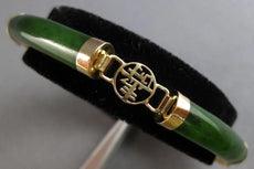 ANTIQUE LARGE & LONG AAA CHINESE JADE 14K YELLOW GOLD CUFF LUCKY BRACELET #28088