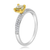 1.48CT WHITE & FANCY YELLOW DIAMOND 14K 2 TONE GOLD CUSHION & ROUND CLASSIC RING