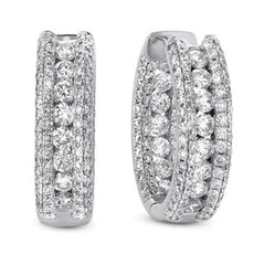 WIDE 2.91CT DIAMOND 14KT WHITE GOLD 3D INSIDE OUT HUGGIE HOOP HANGING EARRINGS