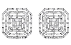 LARGE 3.46CT DIAMOND 18KT WHITE GOLD ROUND & BAGUETTE MULTI SQUARE FUN EARRINGS