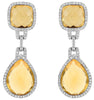 LARGE 28.69CT DIAMOND & AAA CITRINE 14K WHITE GOLD 3D LOVE KNOT HANGING EARRINGS