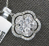 ESTATE .88CT DIAMOND 14KT WHITE GOLD 3D DOUBLE FLOWER CLUSTER FLOATING PENDANT