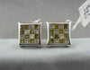 ESTATE 1.84CT FANCY YELLOW & WHITE DIAMOND 14KT WHITE GOLD SQUARE EARRINGS