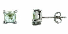 2.20CT DIAMOND & AAA GREEN AMETHYST 14K WHITE GOLD ASSCHER SQUARE STUD EARRINGS