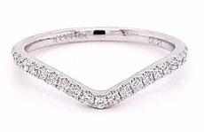 ESTATE .21CT DIAMOND 18KT WHITE GOLD 3D CLASSIC V SHAPE WEDDING ANNIVERSARY RING