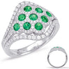 WIDE 1.38CT DIAMOND & AAA EMERALD 14KT WHITE GOLD 3D MULTI FLOWER ETOILE RING