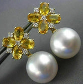 LARGE 5.36CT DIAMOND & SOUTH SEA PEARL YELLOW SAPPHIRE 18KT YELLOW GOLD EARRINGS