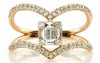.70CT DIAMOND 18KT YELLOW GOLD 3D ROUND & BAGUETTE DOUBLE V BUTTERFLY LOVE RING