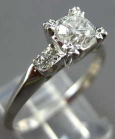 ANTIQUE LARGE .69CT DIAMOND PLATINUM 3 STONE FILIGREE 3D ENGAGEMENT RING #28020