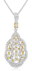 .63CT DIAMOND 18KT 2 TONE GOLD 3D FLORAL TEAR DROP CLUSTER FUN FLOATING PENDANT