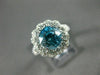 ESTATE LARGE 5.50CT DIAMOND & BLUE ZIRCON 18KT WHITE GOLD FLOWER ENGAGEMENT RING
