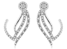 ESTATE .25CT DIAMOND 14KT WHITE GOLD 3D CLUSTER FLOWER LEAF FUN HANGING EARRINGS