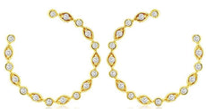 .40CT DIAMOND 14KT YELLOW GOLD CIRCULAR FILIGREE SIDEWAYS HOOP HANGING EARRINGS