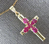 ESTATE 1.0CT AAA RUBY 14K YELLOW GOLD OVAL 5 STONE CROSS FLOATING PENDANT #27884