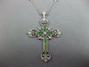 ANTIQUE LARGE 1.5CT ROSE CUT &OLD MINE DIAMOND & EMERALD 14K WHITE GOLD NECKLACE