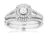 ESTATE WIDE .50CT DIAMOND 14KT WHITE GOLD 3D ROUND DOUBLE HALO WEDDING RING SET