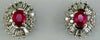 1.55CT DIAMOND & AAA RUBY 14KT WHITE GOLD OVAL ROUND & BAGUETTE FLOWER EARRINGS